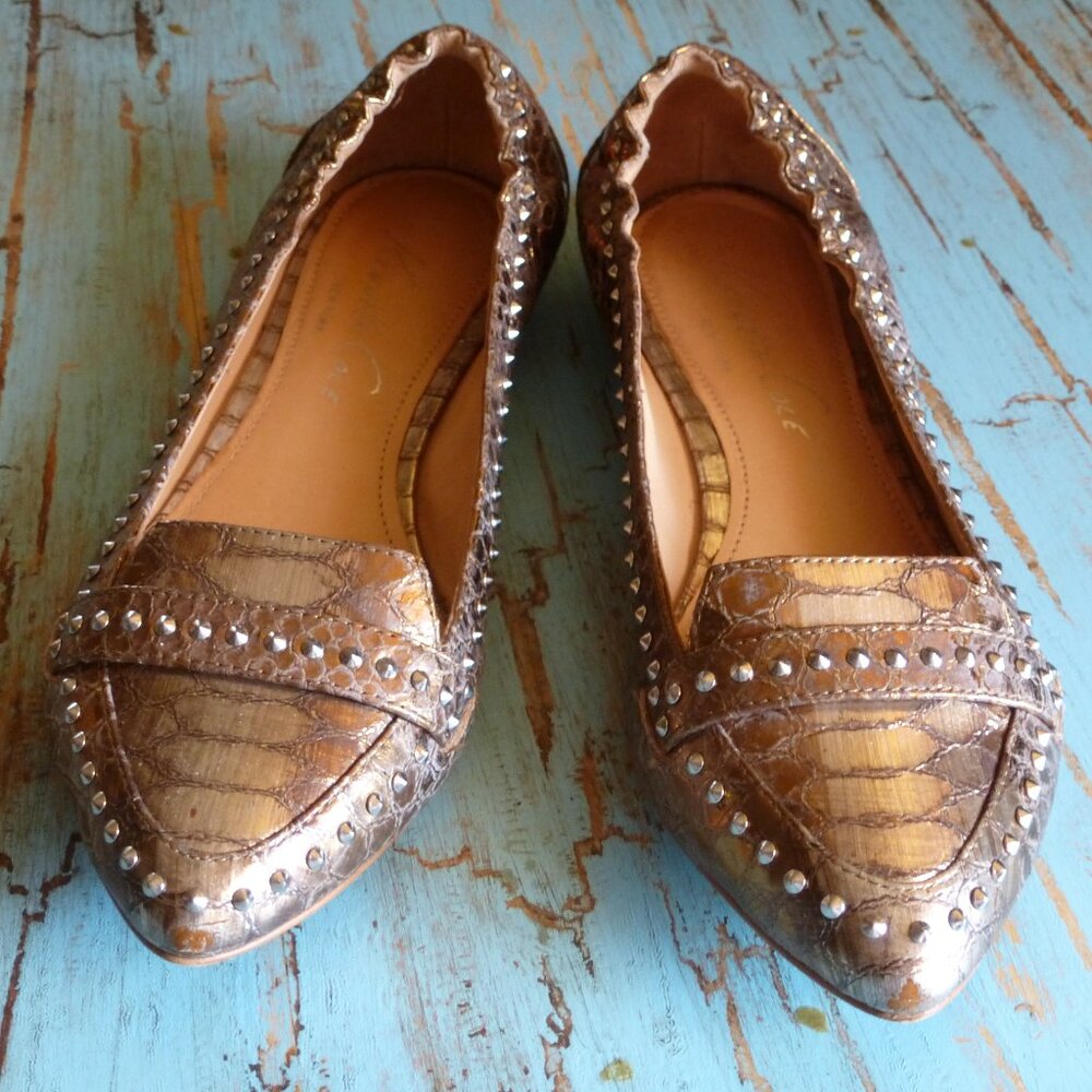 Kenneth Cole New York Bronze Metallic Studded Pointed-Toe Flats